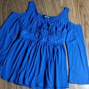 NWOT Bright Blue Cold Shoulder Top